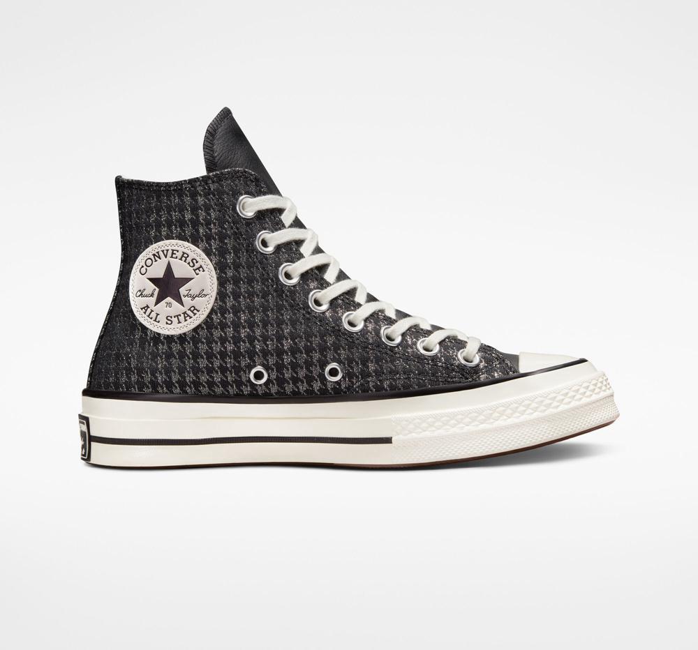 Converse Chuck 70 Houndstooth Shine Höga Dam Svarta Silver | 731568RED