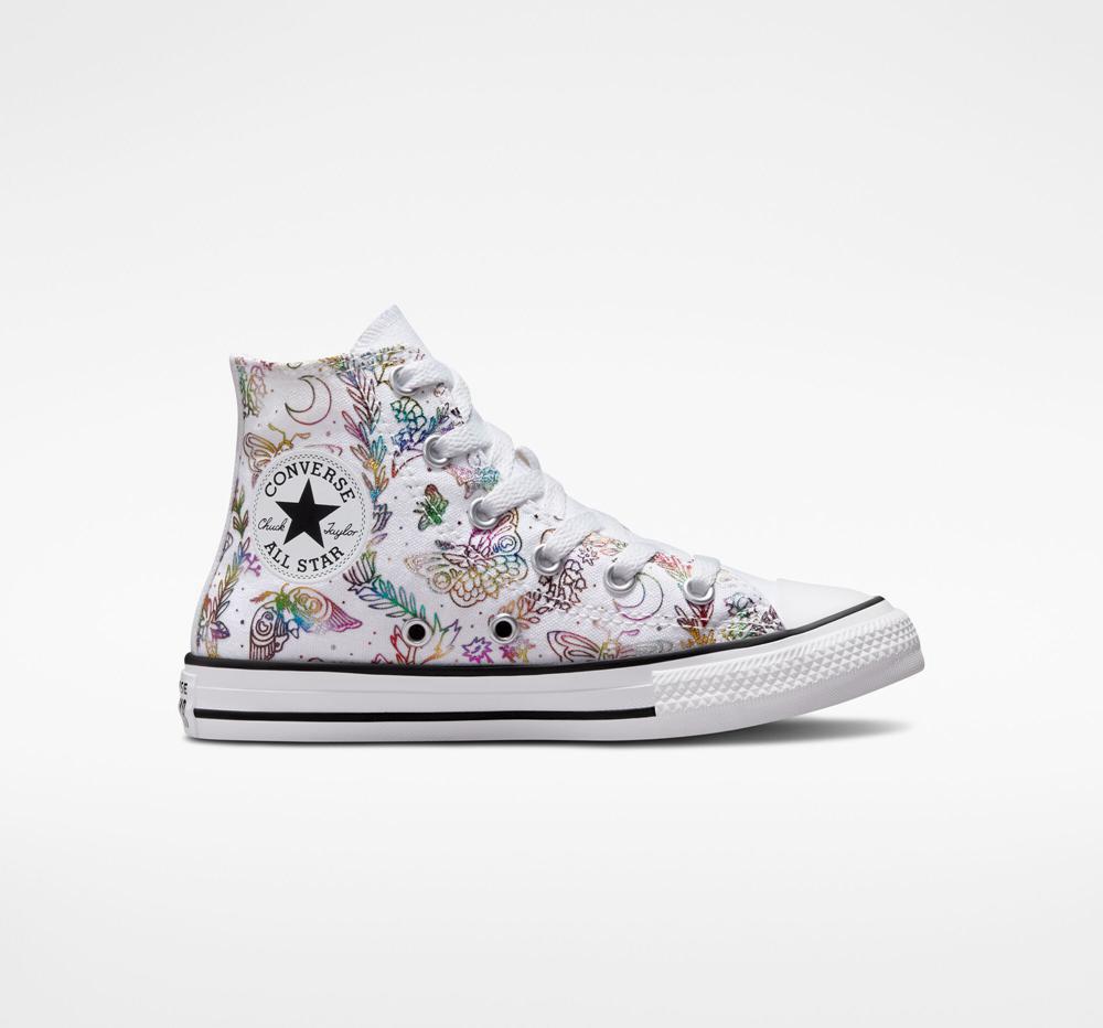 Converse Chuck Taylor All Star Butterfly Shine Little Kids Höga Tjej Vita Rosa Lila Blå | 540936AIU