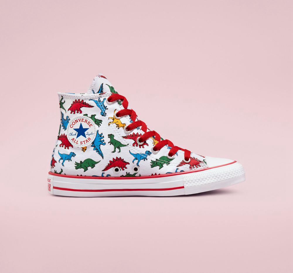 Converse Chuck Taylor All Star Dinosaurs Big Kids Höga Tjej Vita Röda Blå | 028743DKW
