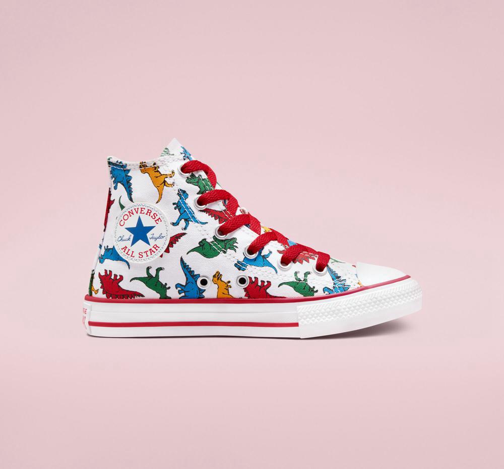 Converse Chuck Taylor All Star Dinosaurs Little Kids Höga Tjej Vita Röda Blå | 961027ERU