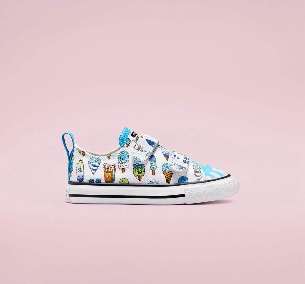 Converse Chuck Taylor All Star Easy On Frozen Treats Toddler Låga Tjej Vita Blå | 567910FRI