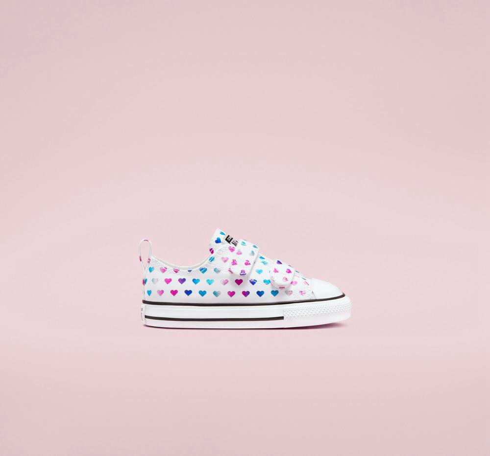 Converse Chuck Taylor All Star Easy On Foil Hearts Toddler Låga Tjej Vita Svarta Rosa | 586421RCE