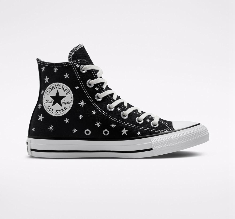 Converse Chuck Taylor All Star Embroidered Stars Höga Dam Svarta Vita | 172409KQM