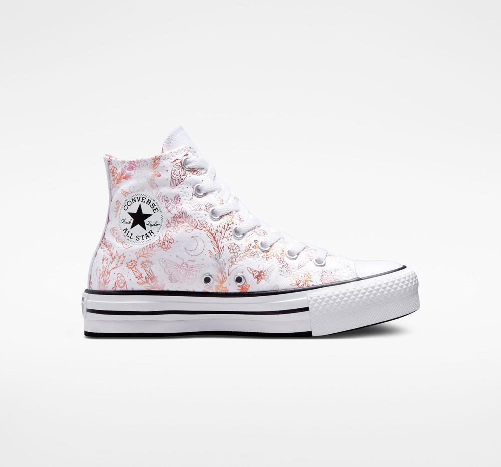 Converse Chuck Taylor All Star Eva Lift Platform Butterfly Shine Big Kids Höga Tjej Vita Rosa Svarta | 138640AIC