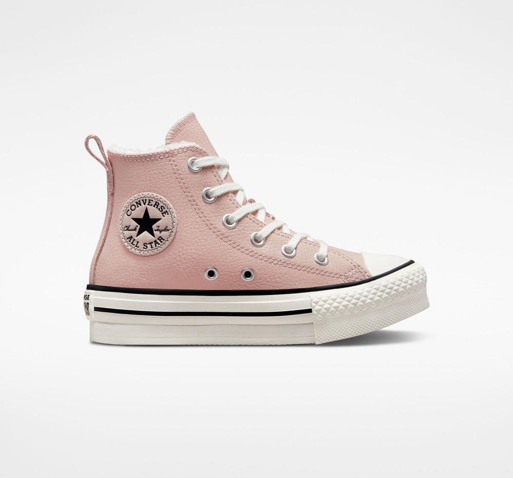 Converse Chuck Taylor All Star Eva Lift Platform Fodrade Läder Little Kids Höga Tjej Rosa Vita | 934028OCD