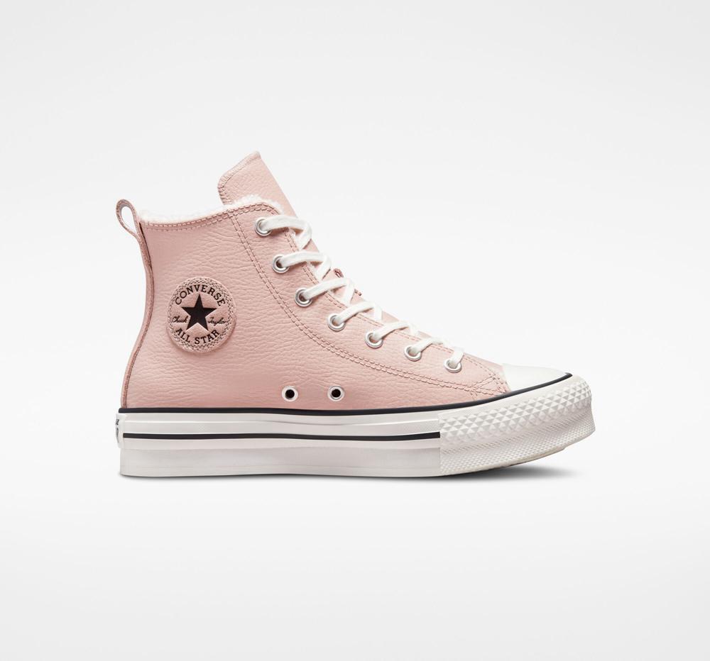Converse Chuck Taylor All Star Eva Lift Platform Fodrade Läder Big Kids Höga Tjej Rosa Vita | 981043EUP