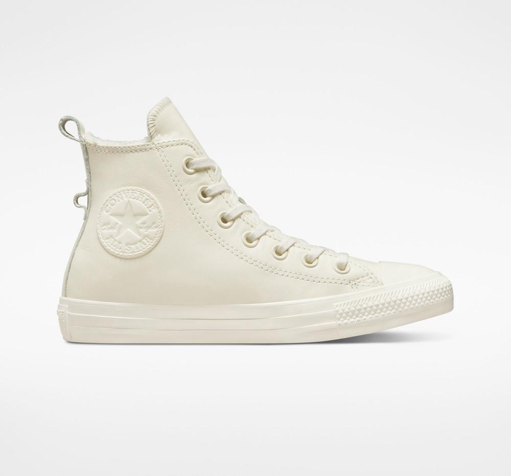 Converse Chuck Taylor All Star Fodrade Läder Höga Dam Vita Vita | 459210RND