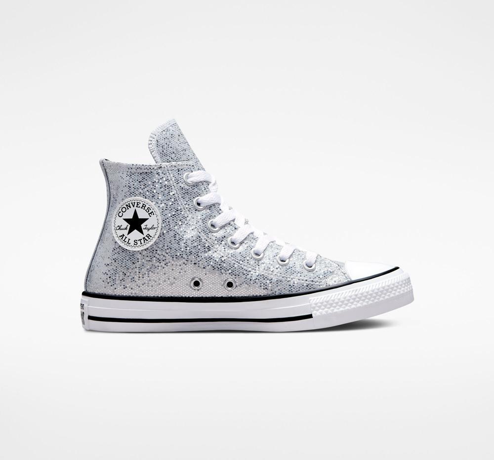 Converse Chuck Taylor All Star Glitter Big Kids Höga Tjej Silver Svarta | 501427NAB