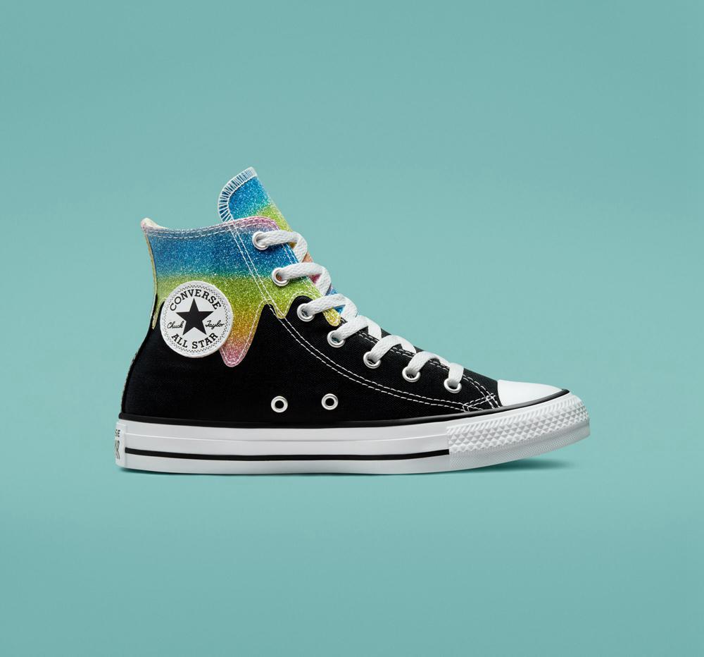 Converse Chuck Taylor All Star Glitter Drip Big Kids Höga Tjej Svarta | 736501XGK