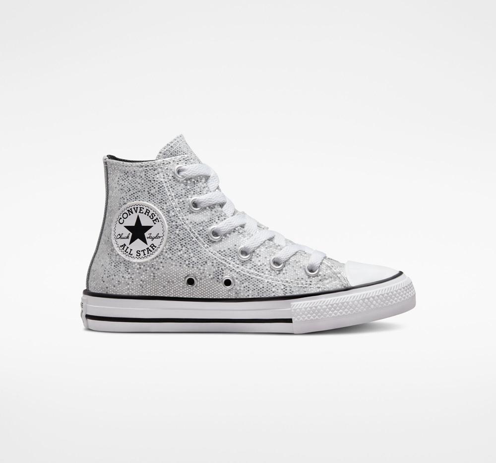 Converse Chuck Taylor All Star Glitter Little Kids Höga Tjej Silver Svarta | 839146ULF