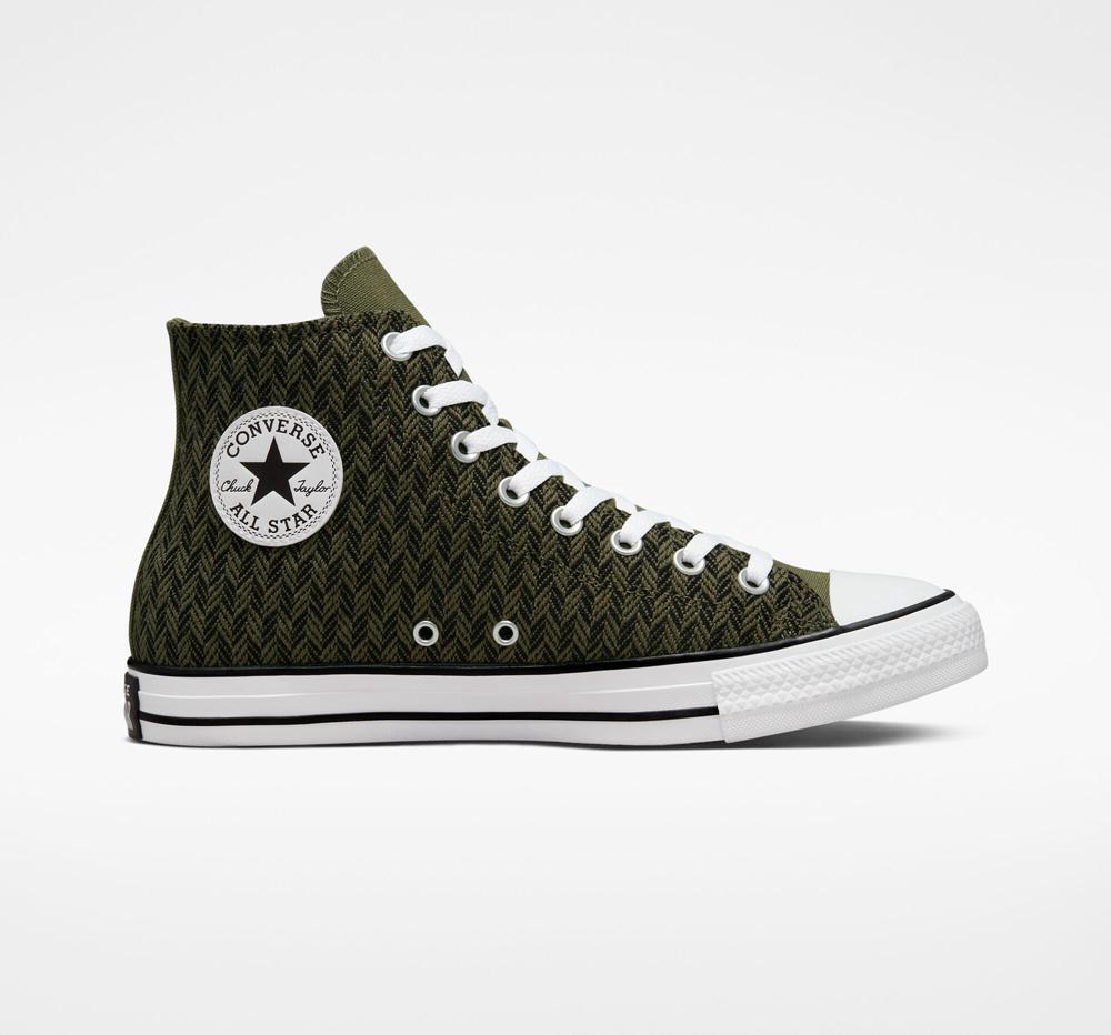 Converse Chuck Taylor All Star Herringbone Unisex Höga Dam Gröna Svarta Vita | 927350USO