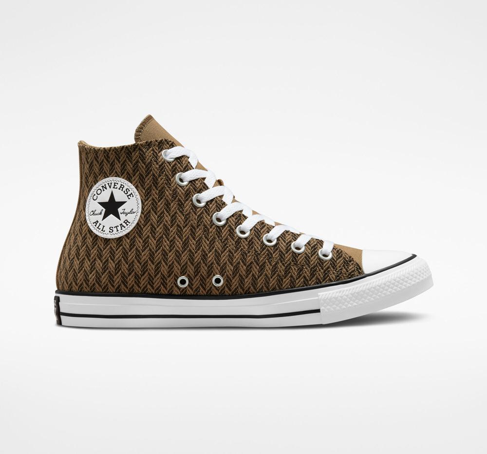 Converse Chuck Taylor All Star Herringbone Unisex Höga Dam Bruna Vita | 976048NBT