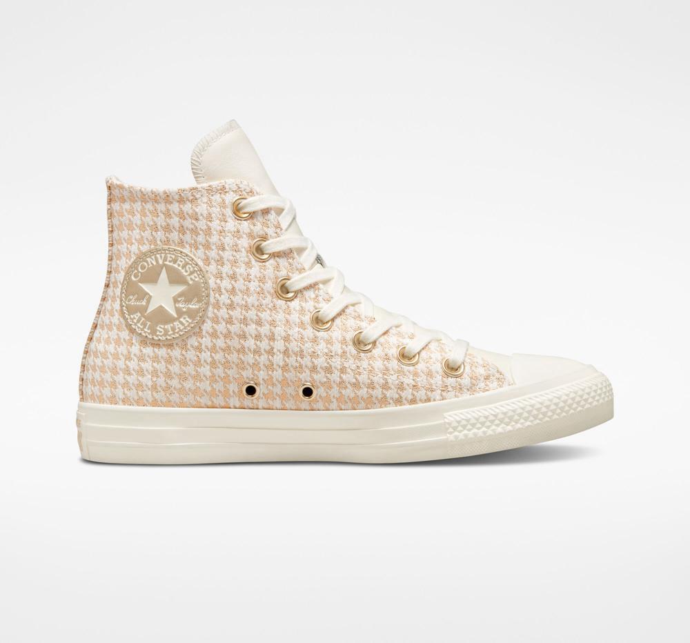 Converse Chuck Taylor All Star Houndstooth Shine Höga Dam Vita Ljusguld | 160849RSL