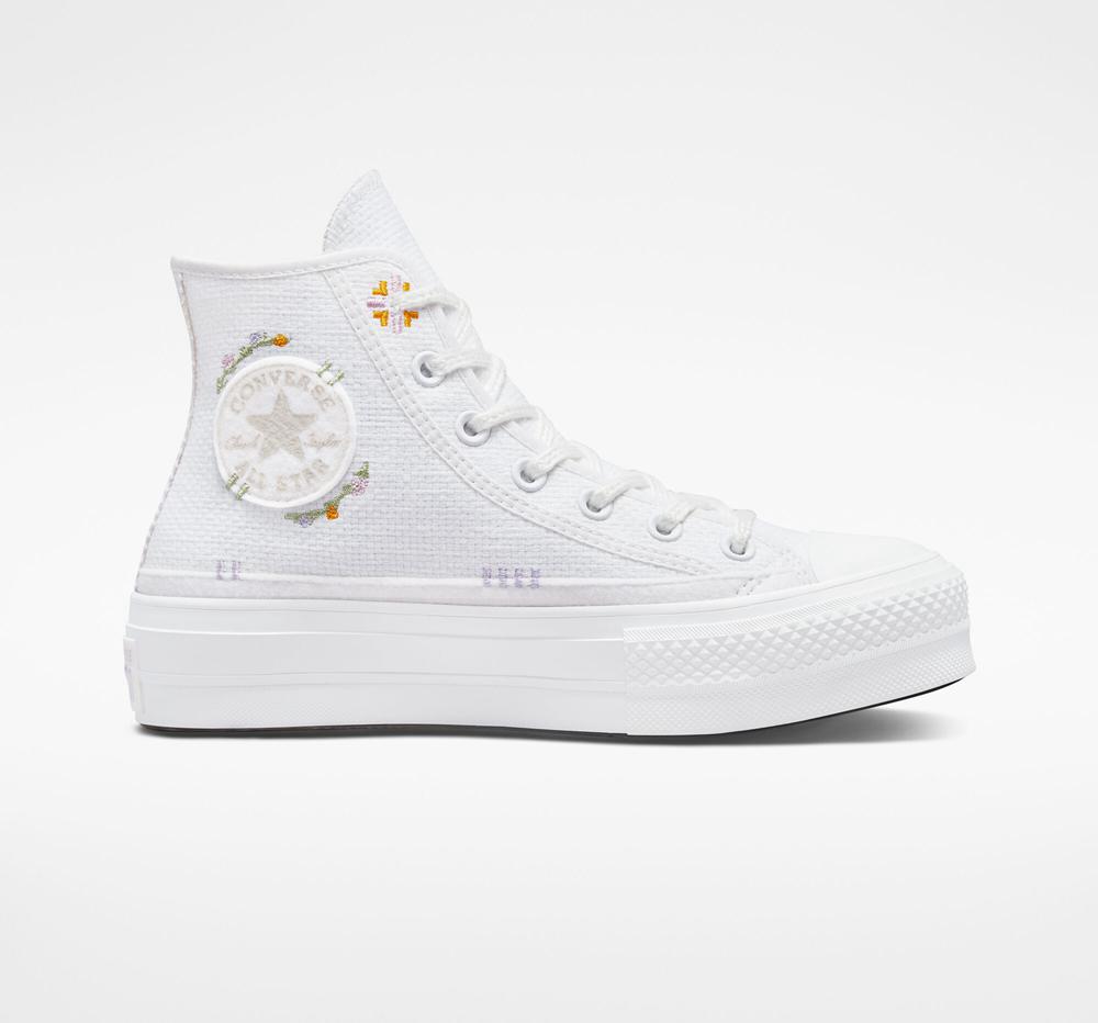 Converse Chuck Taylor All Star Lift Autumn Embroidery High Top Platform Skor Dam Vita | 172608SIA