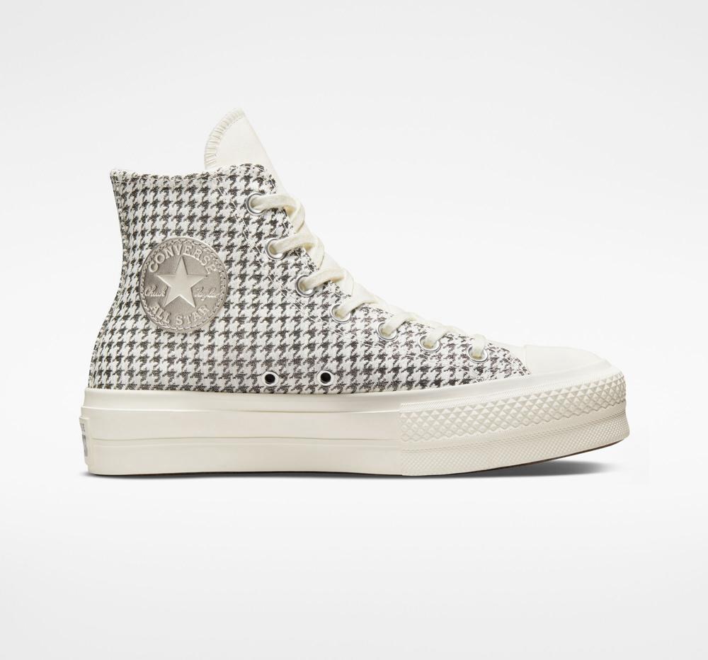 Converse Chuck Taylor All Star Lift Houndstooth Shine High Top Platform Skor Dam Vita Silver | 320689TBJ