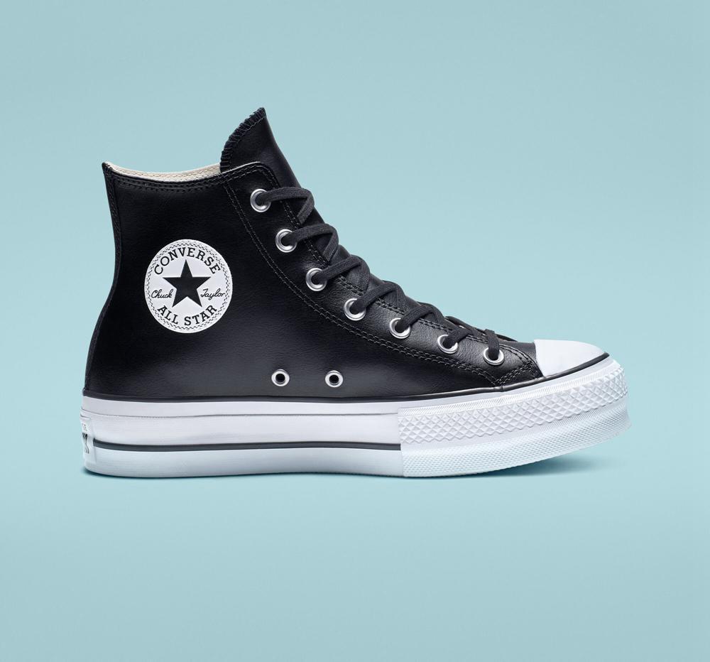 Converse Chuck Taylor All Star Lift Läder High Top Platform Skor Dam Svarta Svarta Vita | 693014LUS