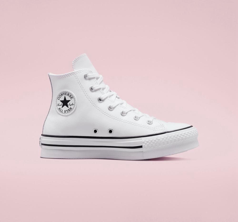 Converse Chuck Taylor All Star Lift Platform Läder Big Kids Höga Pojke Vita Svarta | 017564WQO