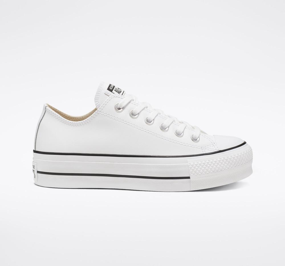 Converse Chuck Taylor All Star Lift Platform Läder Låga Dam Vita Svarta Vita | 037912ZDO