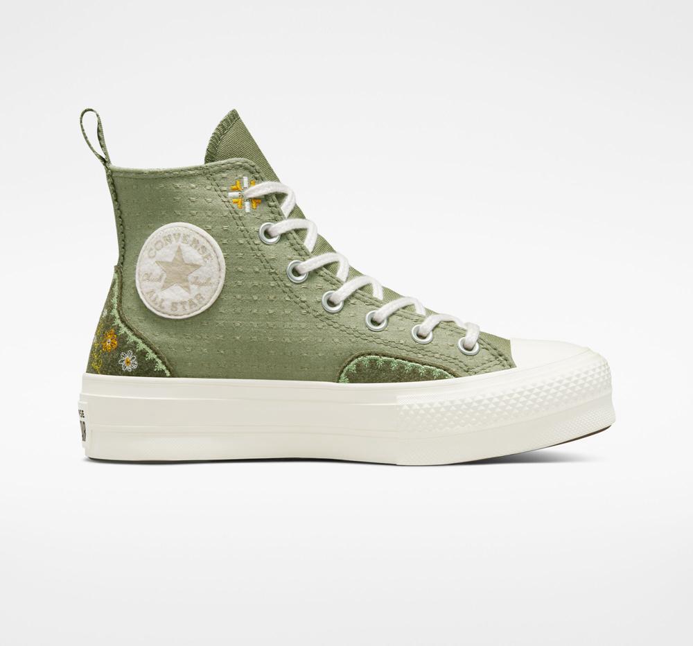 Converse Chuck Taylor All Star Lift Platform Autumn Embroidery Höga Dam Gröna Ljus | 340798WGM