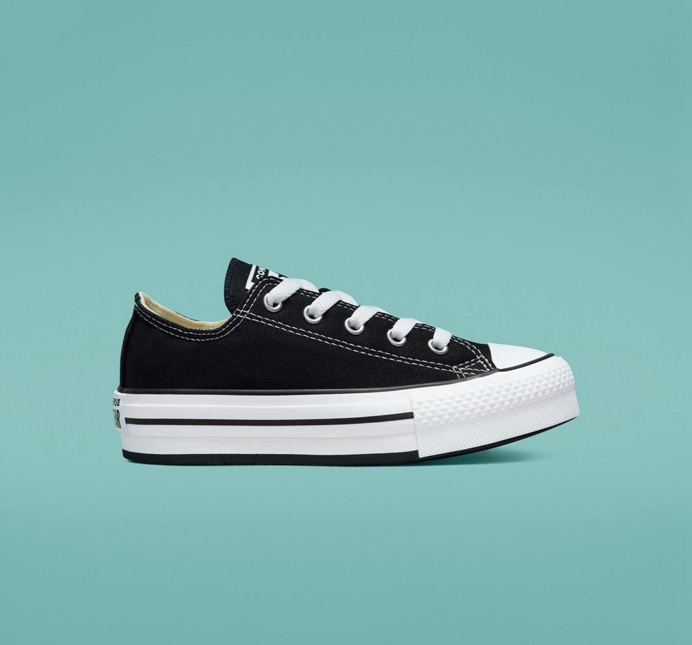 Converse Chuck Taylor All Star Lift Platform Little Kids Låga Tjej Svarta Vita Svarta | 387610RKV