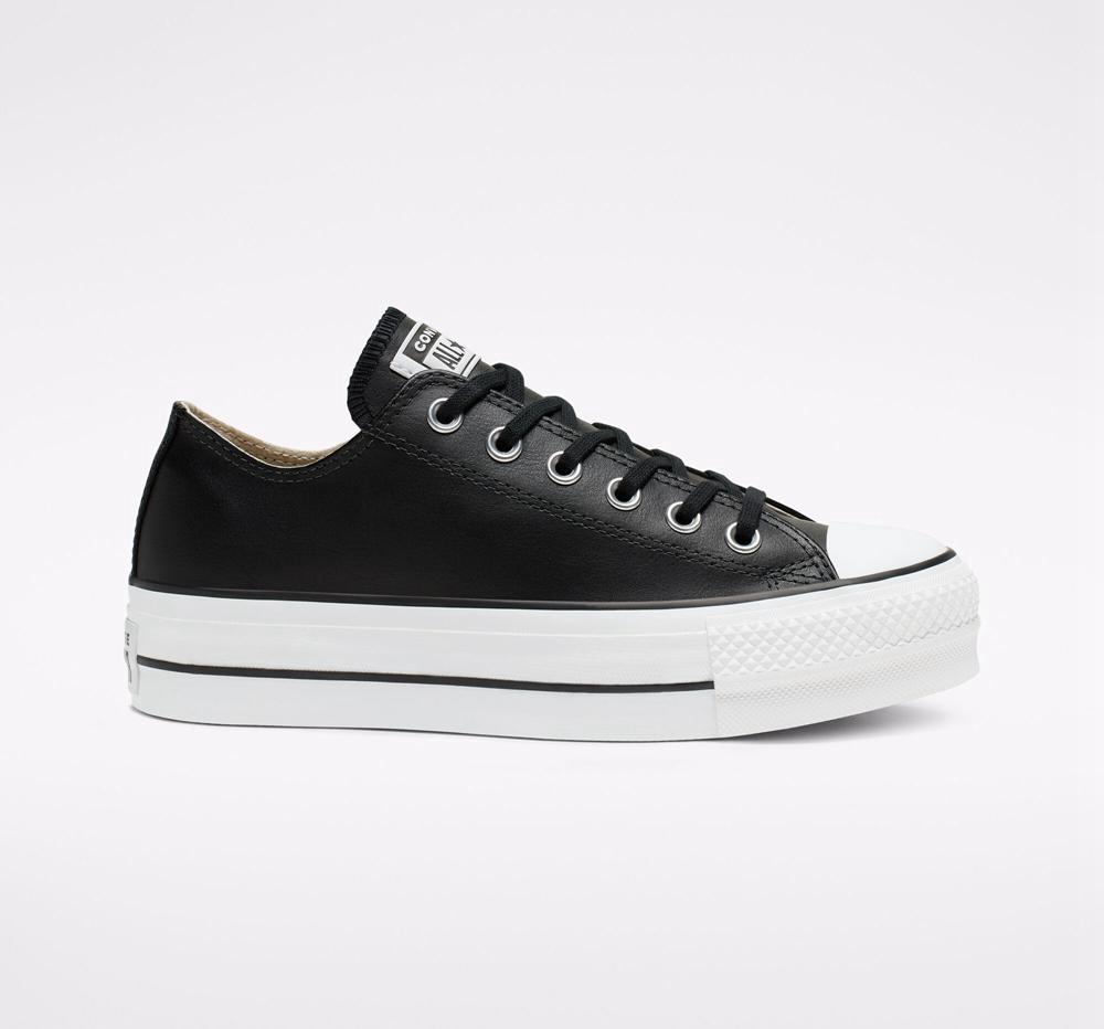 Converse Chuck Taylor All Star Lift Platform Läder Låga Dam Svarta Svarta Vita | 392605WFZ