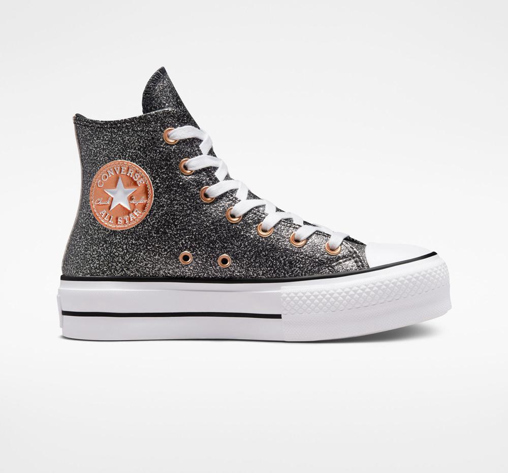 Converse Chuck Taylor All Star Lift Platform Metallic Glitter Höga Dam Svarta Koppar Vita | 402168WED