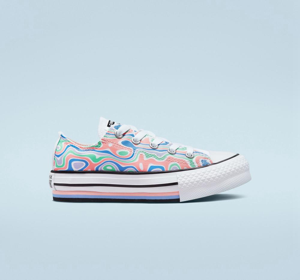 Converse Chuck Taylor All Star Lift Platform Color Swirl Little Kids Låga Tjej Korall Kungsblått | 465387WEU