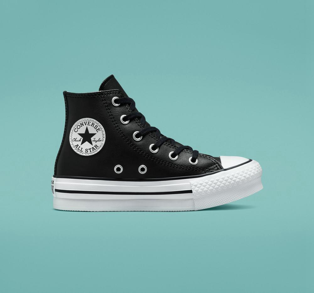 Converse Chuck Taylor All Star Lift Platform Läder Little Kids Höga Tjej Svarta Vita | 502169YXR
