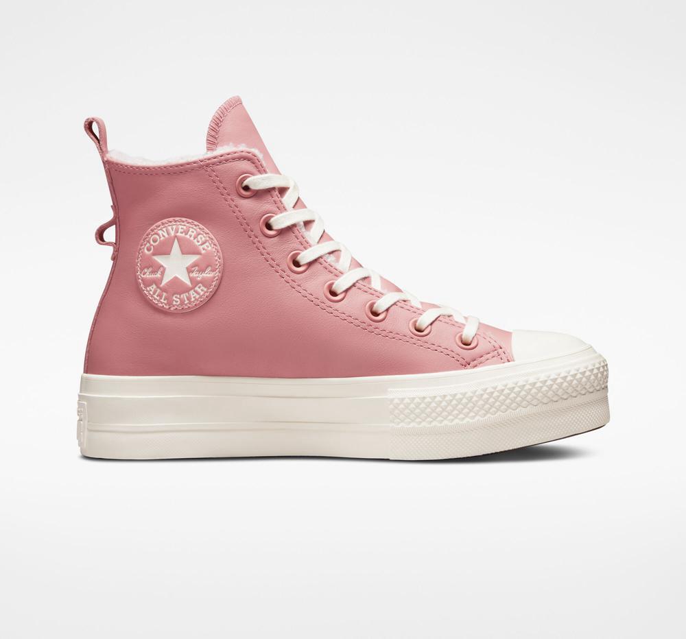 Converse Chuck Taylor All Star Lift Platform Fodrade Läder Höga Dam Rosa | 539418AXG