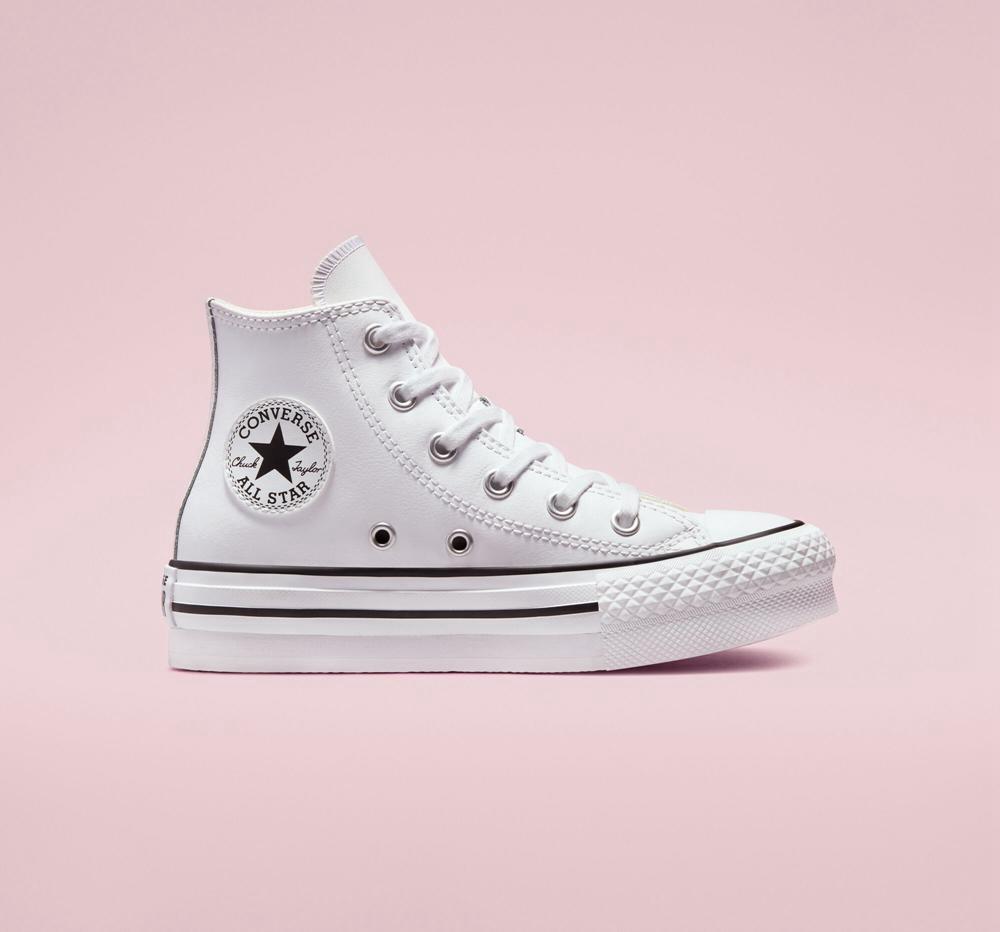 Converse Chuck Taylor All Star Lift Platform Läder Little Kids Höga Pojke Vita Svarta | 830649DXU