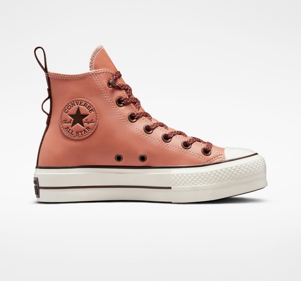 Converse Chuck Taylor All Star Lift Tonal Läder High Top Platform Skor Dam Korall Mörk | 356124NJG