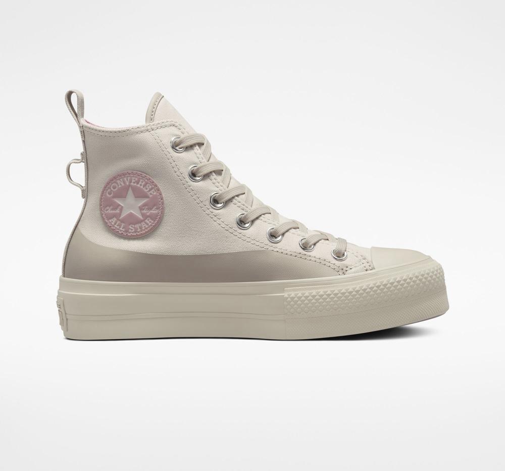 Converse Chuck Taylor All Star Lift Vatten Repellent Canvas High Top Platform Skor Dam Khaki | 397581UWF
