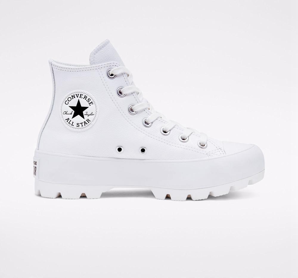 Converse Chuck Taylor All Star Lugged Läder Stövlar Dam Vita Svarta Vita | 184560KTD