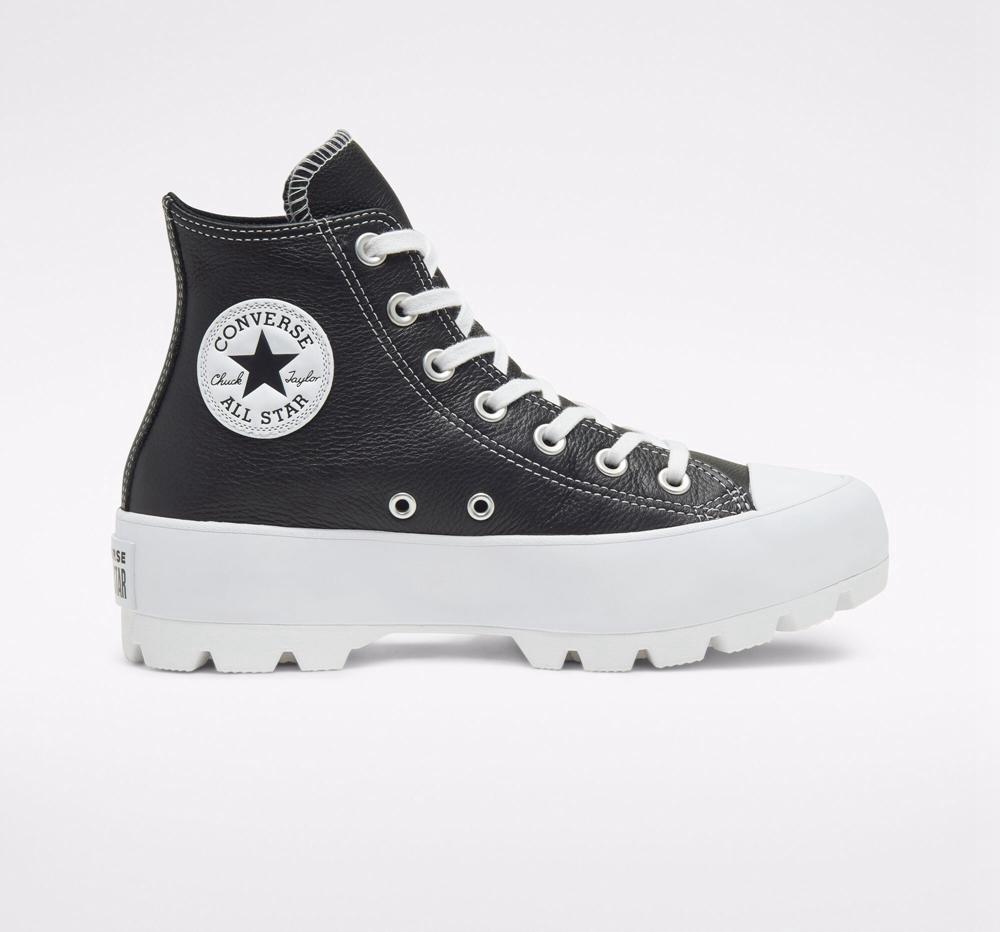 Converse Chuck Taylor All Star Lugged Läder High Top Platform Skor Dam Svarta Vita Vita | 947361PRE