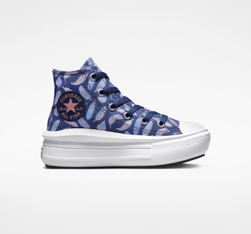 Converse Chuck Taylor All Star Move Platform Feathers Little Kids Höga Tjej Lila Kungsblått | 270684PGM