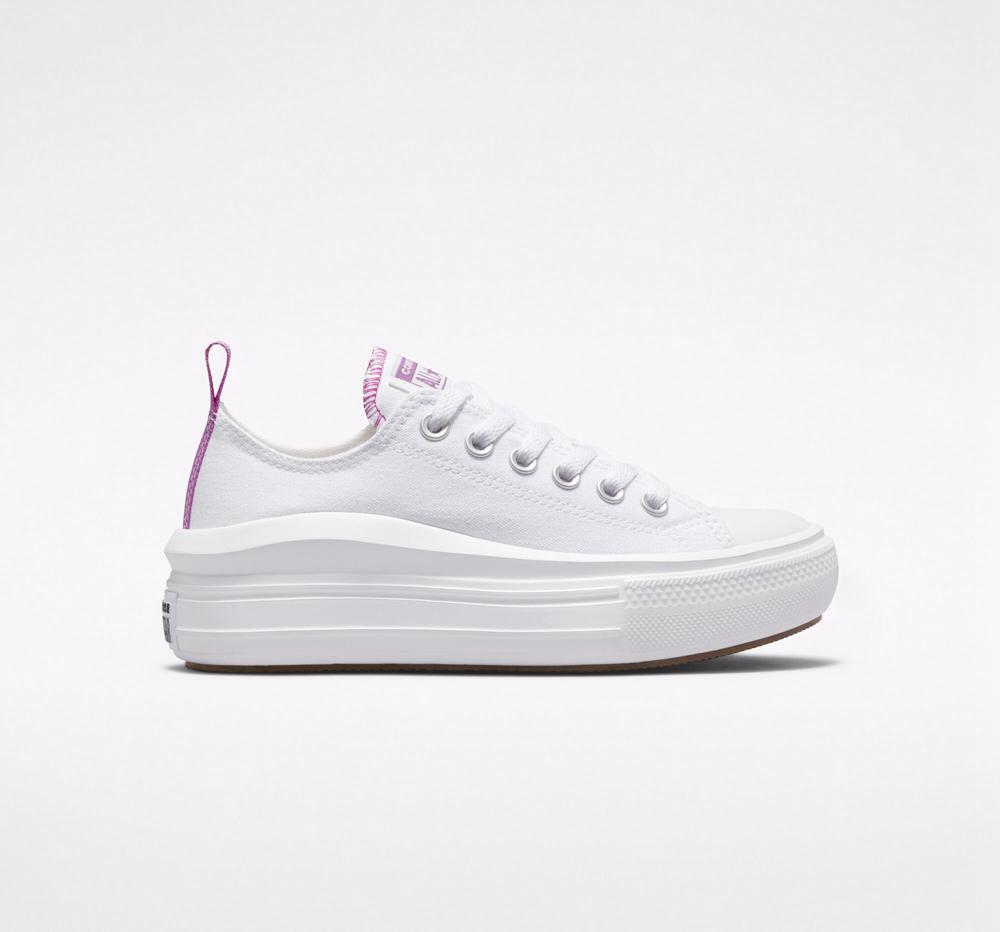 Converse Chuck Taylor All Star Move Platform Big Kids Låga Tjej Vita Lila Vita | 328517BAR
