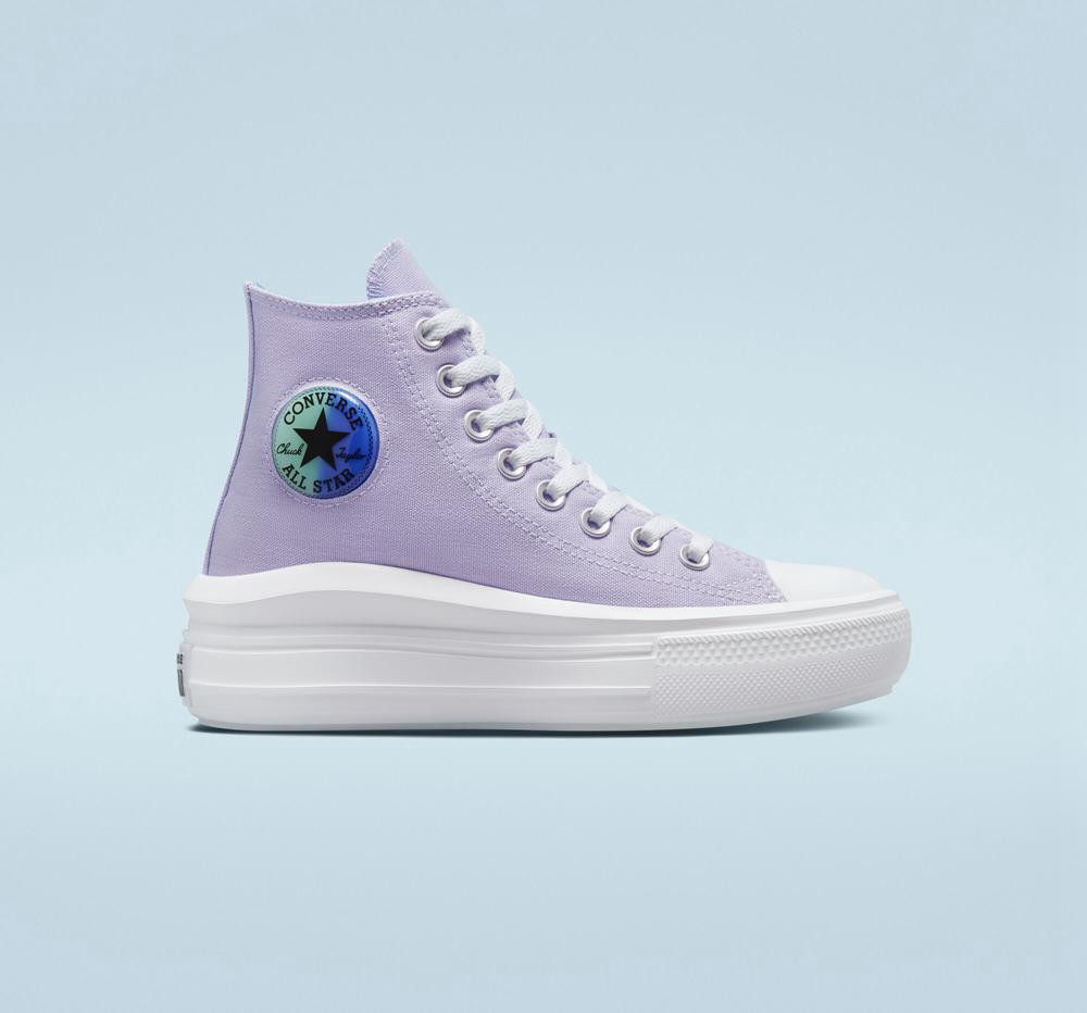 Converse Chuck Taylor All Star Move Platform Gel Patch Big Kids Höga Tjej Lila Kungsblått | 351087GTV