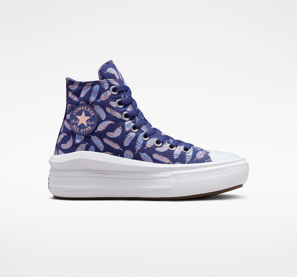 Converse Chuck Taylor All Star Move Platform Feathers Big Kids Höga Tjej Lila Kungsblått | 376052GSA