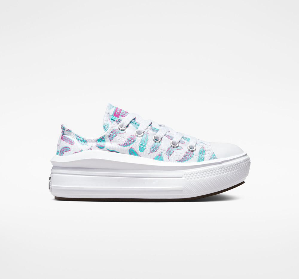 Converse Chuck Taylor All Star Move Platform Feathers Little Kids Låga Tjej Vita Ljus | 564810XUN