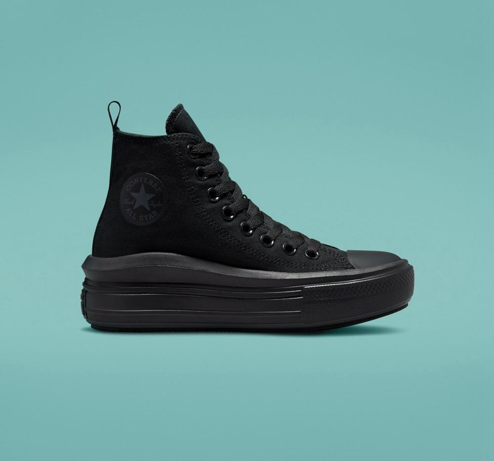 Converse Chuck Taylor All Star Move Platform Big Kids Höga Tjej Svarta Svarta Grå | 859427ZCT