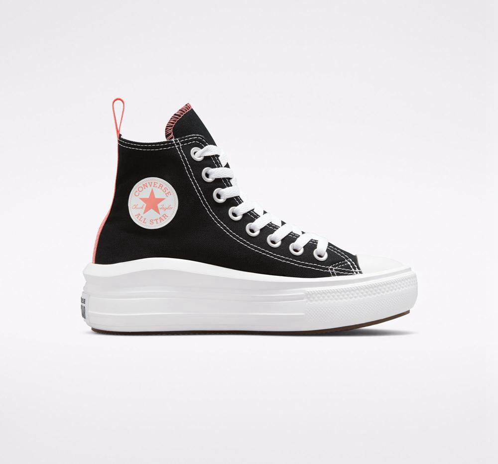 Converse Chuck Taylor All Star Move Platform Big Kids Höga Tjej Svarta Rosa Vita | 873406DBZ