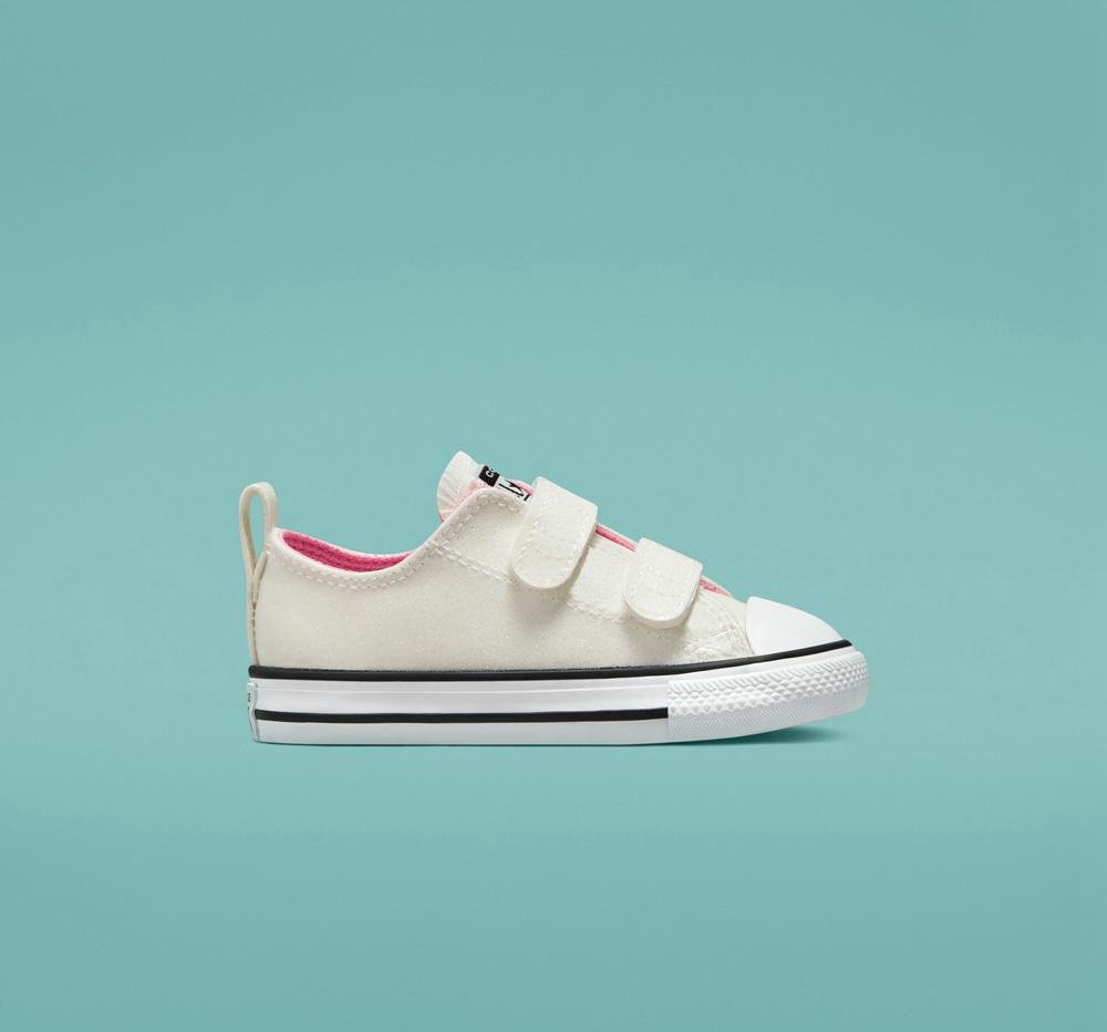 Converse Chuck Taylor All Star Rave Easy On Glitter Toddler Låga Tjej Silver Rosa Vita | 827149QAJ