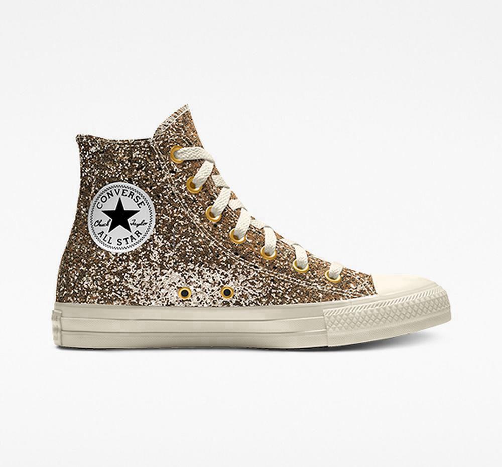 Converse Custom Chuck Taylor All Star Glitter By You Unisex Höga Dam Guld | 102368AXM