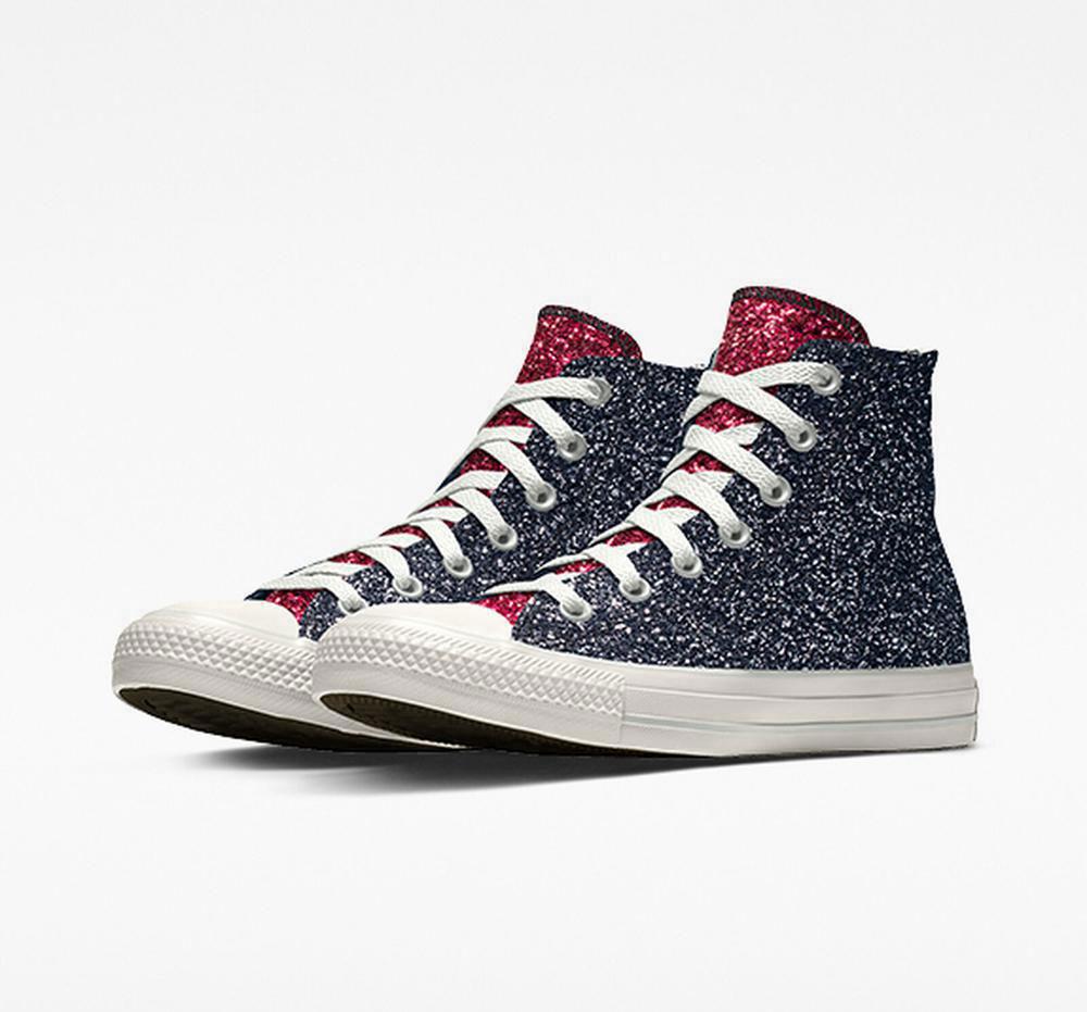 Converse Custom Chuck Taylor All Star Glitter By You Unisex Höga Dam Silverpink | 290143PYJ