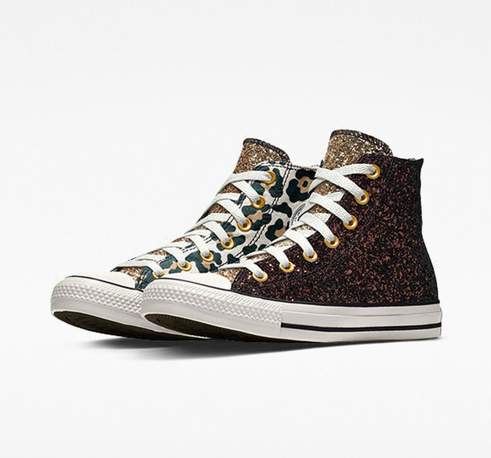 Converse Custom Chuck Taylor All Star Glitter By You Unisex Höga Dam Svarta Korall | 540698QUY