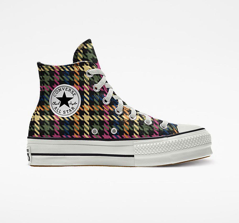 Converse Custom Chuck Taylor All Star Lift Canvas By You Unisex High Top Platform Skor Dam Svarta Beige | 029165LDZ