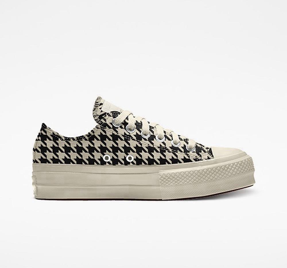 Converse Custom Chuck Taylor All Star Lift Canvas By You Unisex Low Top Platform Skor Dam Svarta Beige | 075821OGD
