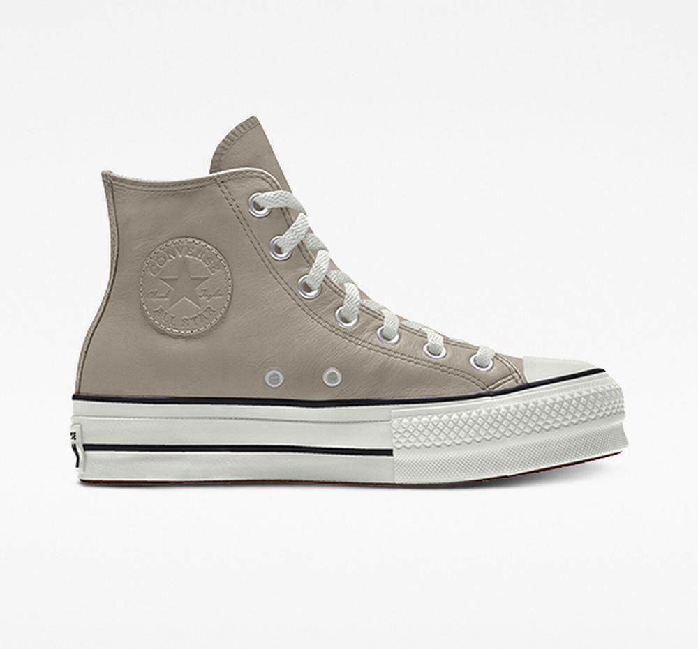Converse Custom Chuck Taylor All Star Lift Läder By You Unisex High Top Platform Skor Dam Grå | 076481NCZ