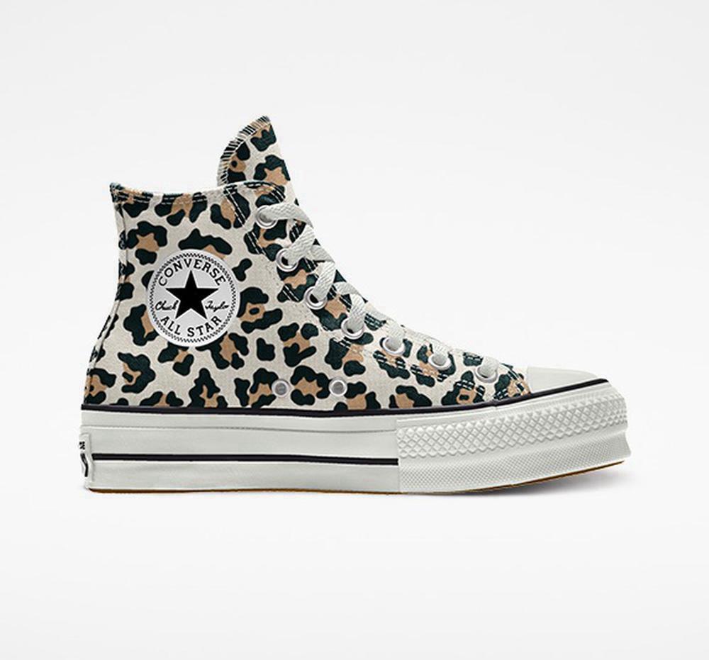 Converse Custom Chuck Taylor All Star Lift Canvas By You Unisex High Top Platform Skor Dam Leopard | 203549KBJ