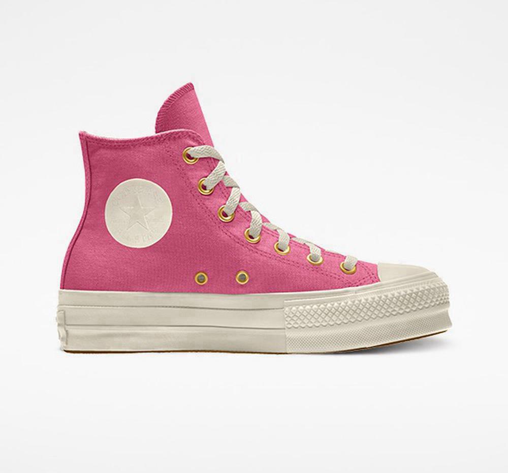 Converse Custom Chuck Taylor All Star Lift Canvas By You Unisex High Top Platform Skor Dam Rosa | 241609ZTC